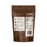 Cambie Cremosa Milk Chocolate Couverture 35%, 1 lb bag back with tempering steps and nutrition facts