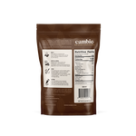 Cambie Cremosa Milk Chocolate Couverture 35%, 2 lb bag back with tempering steps and nutrition facts