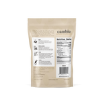 Perla White Chocolate Couverture 29%, 2 lb bag back with tempering steps and nutrition facts