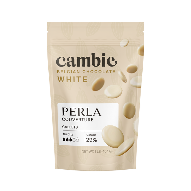 Perla White Chocolate Couverture 29%, 1 lb bag of Belgian white chocolate callets