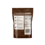 Cambie Cremosa Milk Chocolate Couverture 35%, 5 lb bag back with tempering steps and nutrition facts