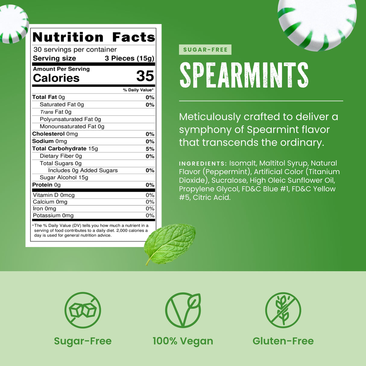 Sugar Free Spearmint Starlights - 1 lb